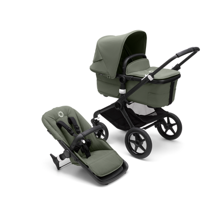 Bugaboo Fox 3 bassinet and seat stroller black base, forest green fabrics, forest green sun canopy - view 1