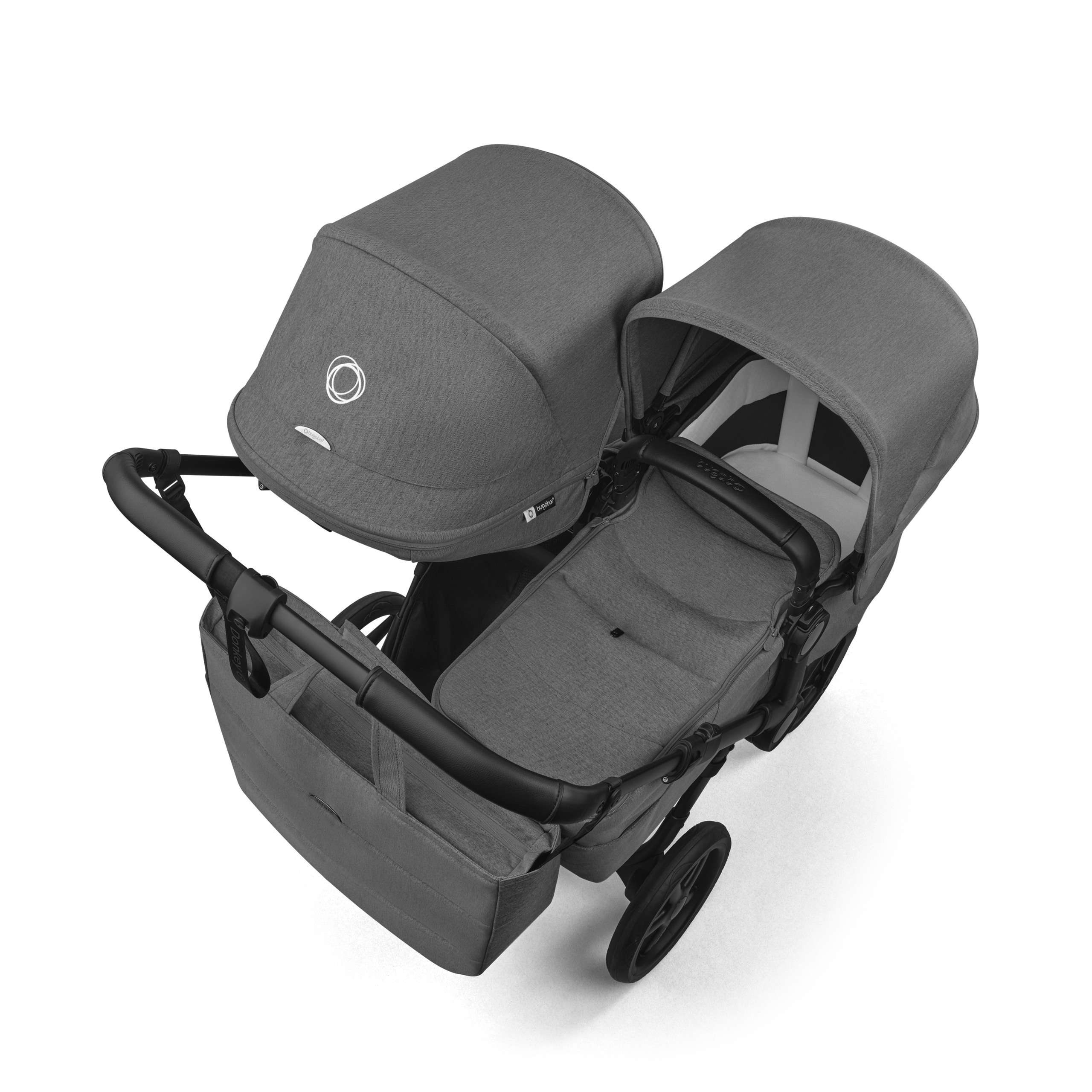 Bugaboo Donkey 6 double stroller black base, moon grey fabrics, moon grey sun canopy - Thumbnail Slide 4 of 10