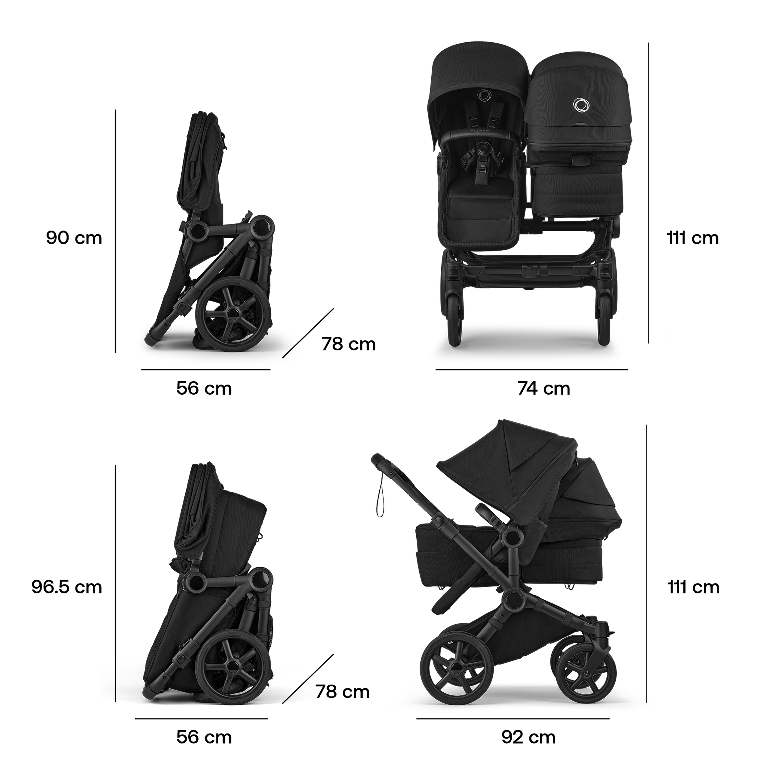 Bugaboo Donkey 6 twin pram black base, fern green fabrics, fern green sun canopy - Thumbnail Slide 7 of 9