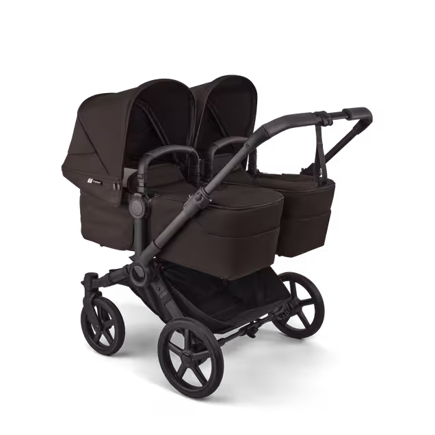 Bugaboo Donkey 6 twin pushchair black base, cocoa brown fabrics, cocoa brown sun canopy - Main Image Slide 1 of 9