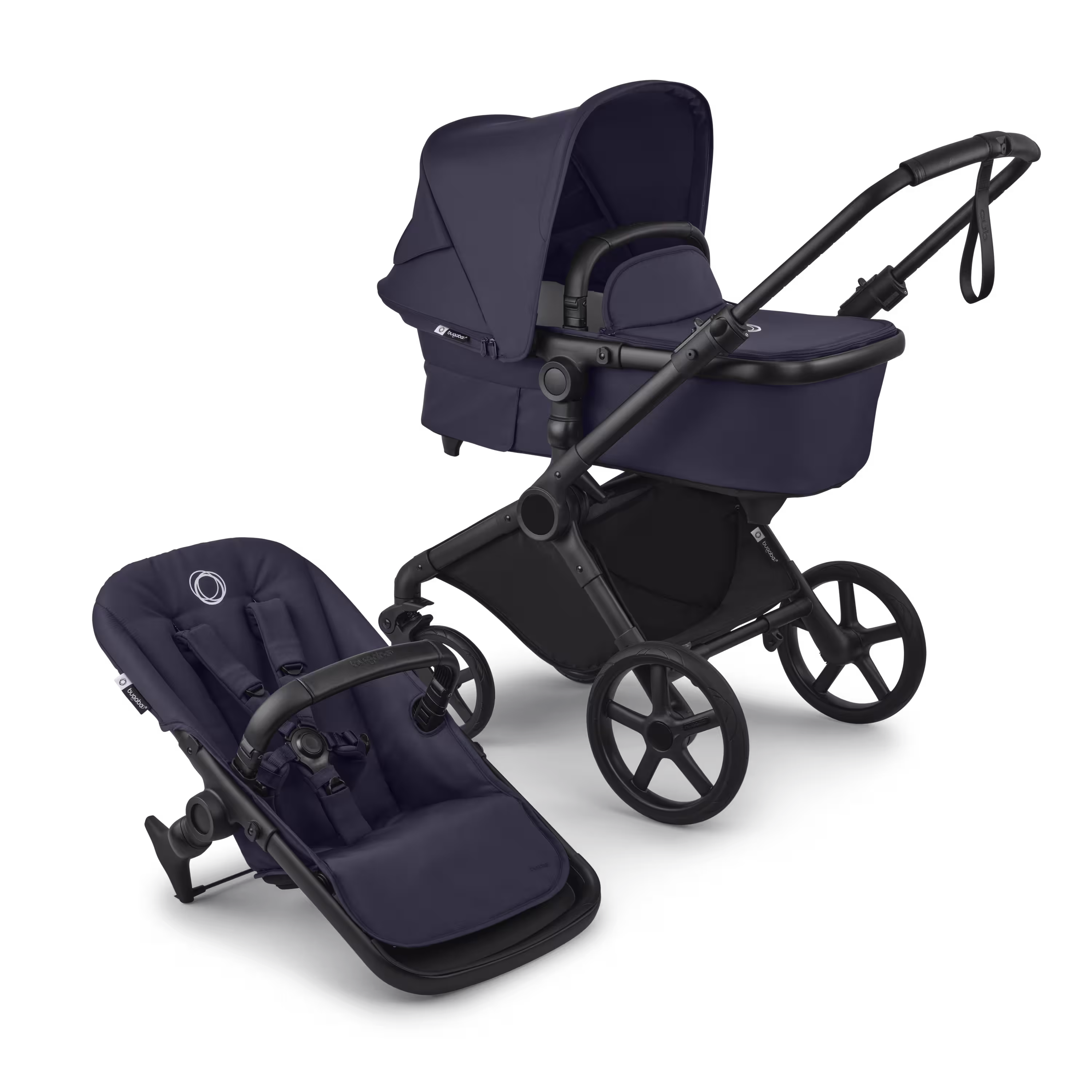 Bugaboo Cub 2-in-1 pram black base, deep indigo fabrics, deep indigo sun canopy - Main Modal Image Slide 1 van 11