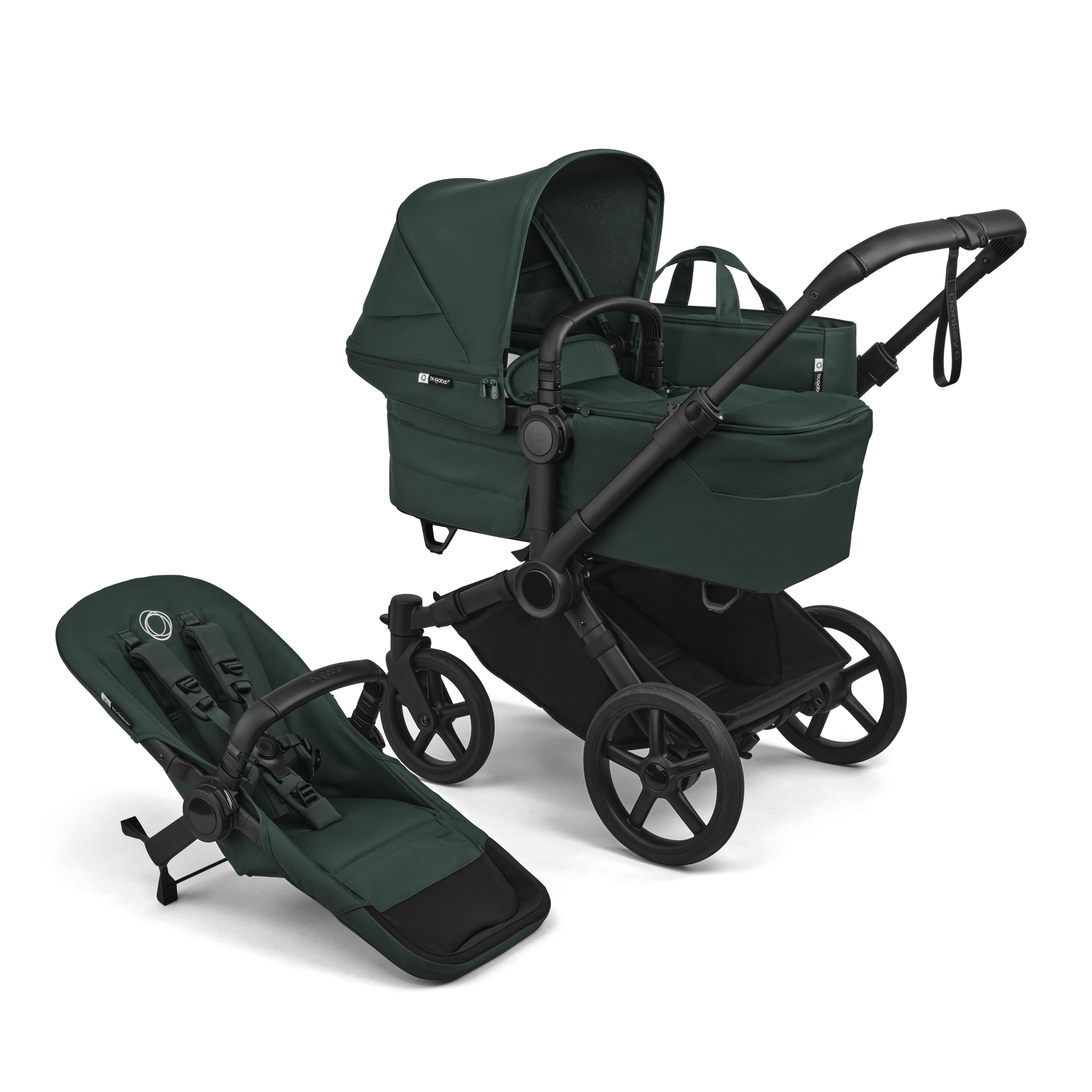 Bugaboo Donkey 6 2-in-1  stroller black base, fern green fabrics, fern green sun canopy - Thumbnail Slide 1 of 10