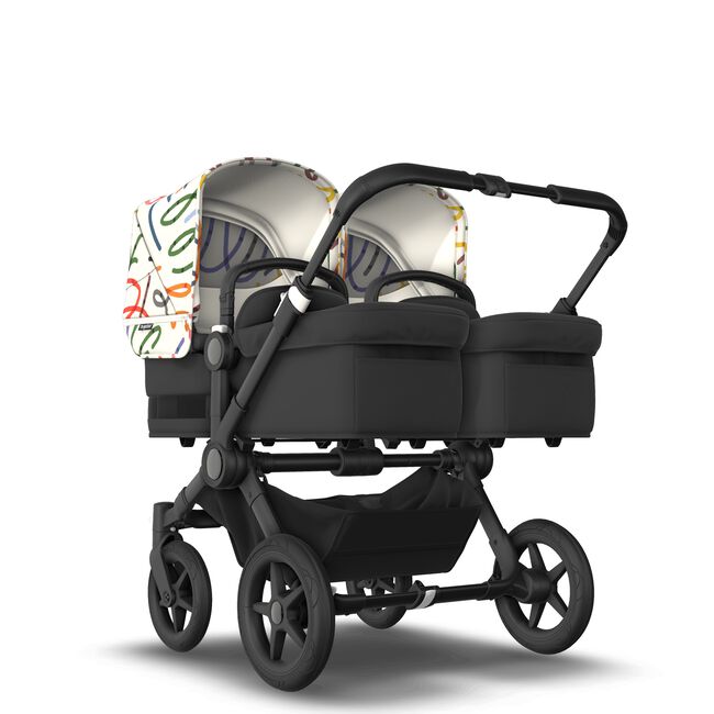 Bugaboo Donkey 5 Twin bassinet and seat stroller black base, midnight black fabrics, art of discovery white sun canopy - Main Image Slide 1 of 15