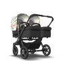 Bugaboo Donkey 5 Twin bassinet and seat stroller black base, midnight black fabrics, art of discovery white sun canopy - Thumbnail Slide 1 of 15