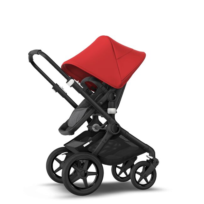 Bugaboo Fox 2 Seat and Bassinet Stroller red sun canopy grey melange style set, black chassis - Main Image Slide 5 of 6