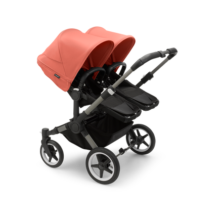 Bugaboo Donkey 5 Twin bassinet and seat stroller graphite base, midnight black fabrics, sunrise red sun canopy - view 2