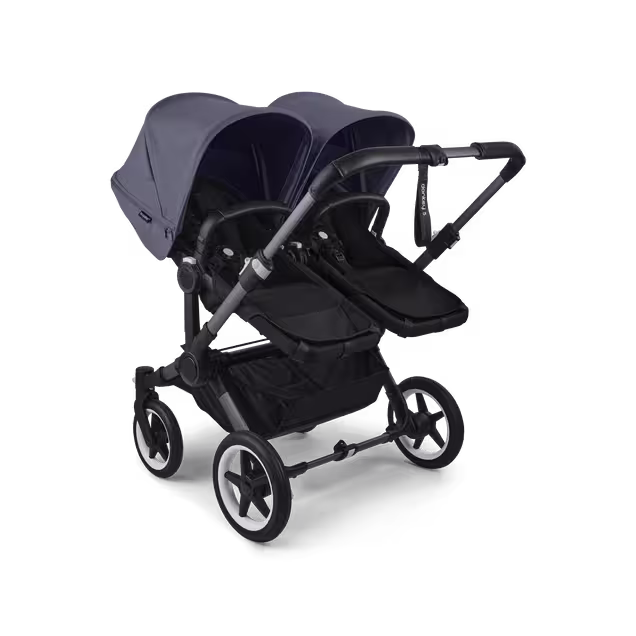 Bugaboo Donkey 5 twin stroller graphite base, midnight black fabrics, stormy blue sun canopy - Main Image Slide 3 of 12