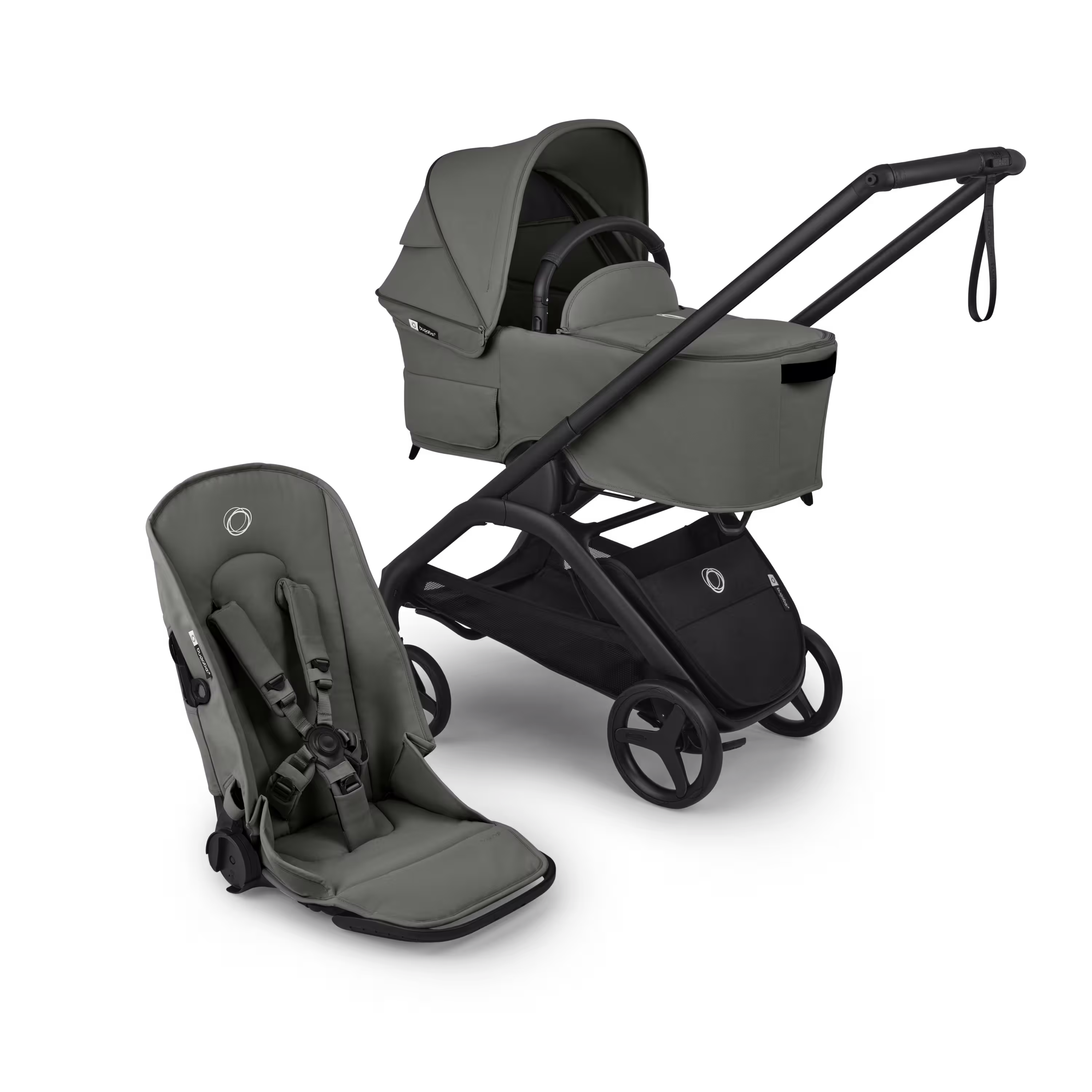 Bugaboo Dragonfly Plus 2-in-1 stroller black base, forest green fabrics, forest green sun canopy - Main Modal Image Slide 1 of 11