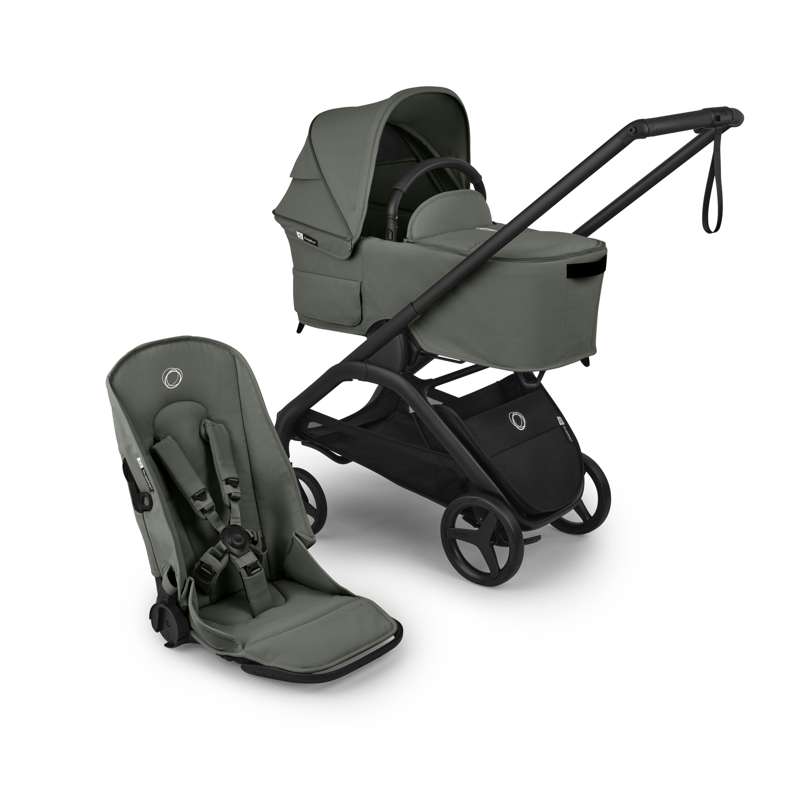 Bugaboo Dragonfly Plus 2-in-1 stroller black base, forest green fabrics, forest green sun canopy - Thumbnail Slide 1 of 11