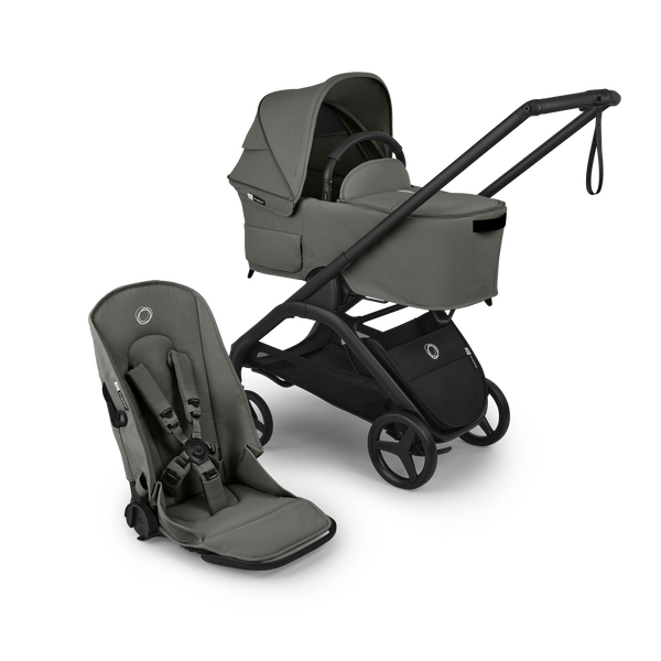 Bugaboo Dragonfly Plus 2-in-1 stroller black base, forest green fabrics, forest green sun canopy