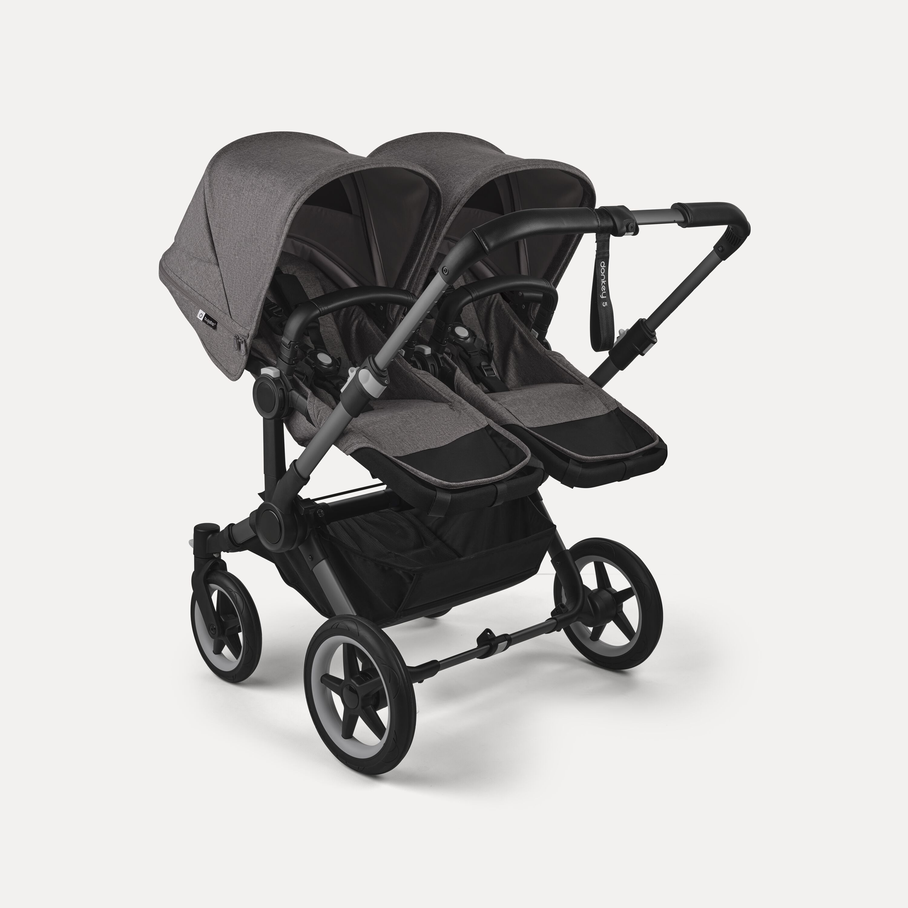 Bugaboo Donkey 5 twin stroller graphite base, grey mélange fabrics, grey mélange sun canopy - Main Modal Image Slide 3 of 12