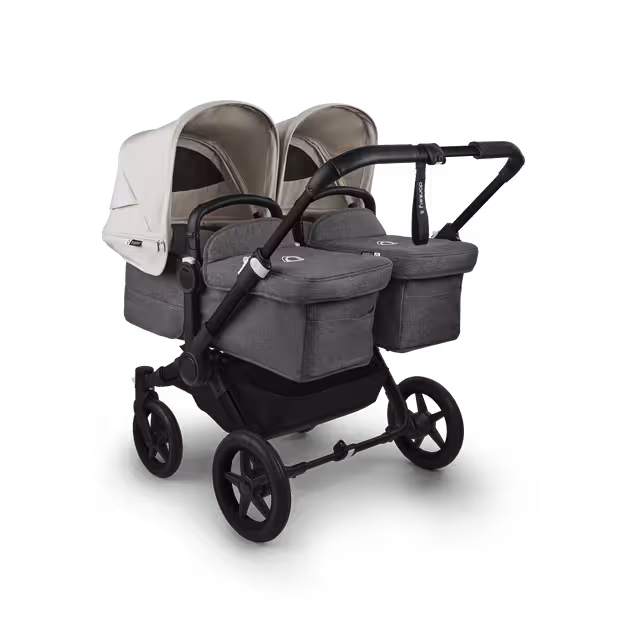 Bugaboo Donkey 5 twin stroller black base, grey mélange fabrics, misty white sun canopy - Main Image Slide 1 of 12