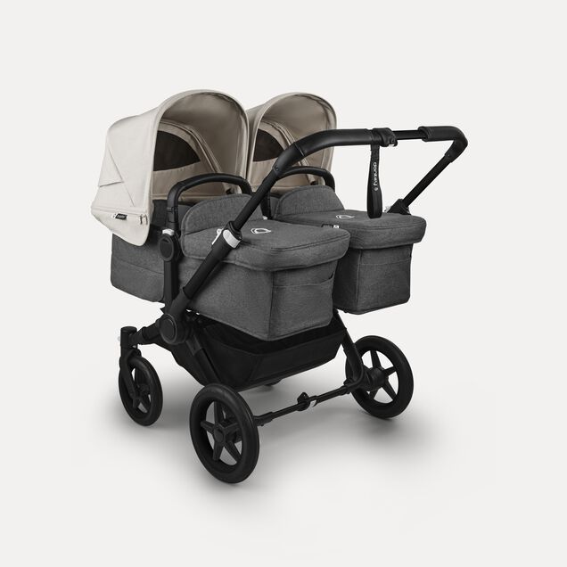Bugaboo Donkey 5 twin stroller black base, grey mélange fabrics, misty white sun canopy - Main Image Slide 1 of 12