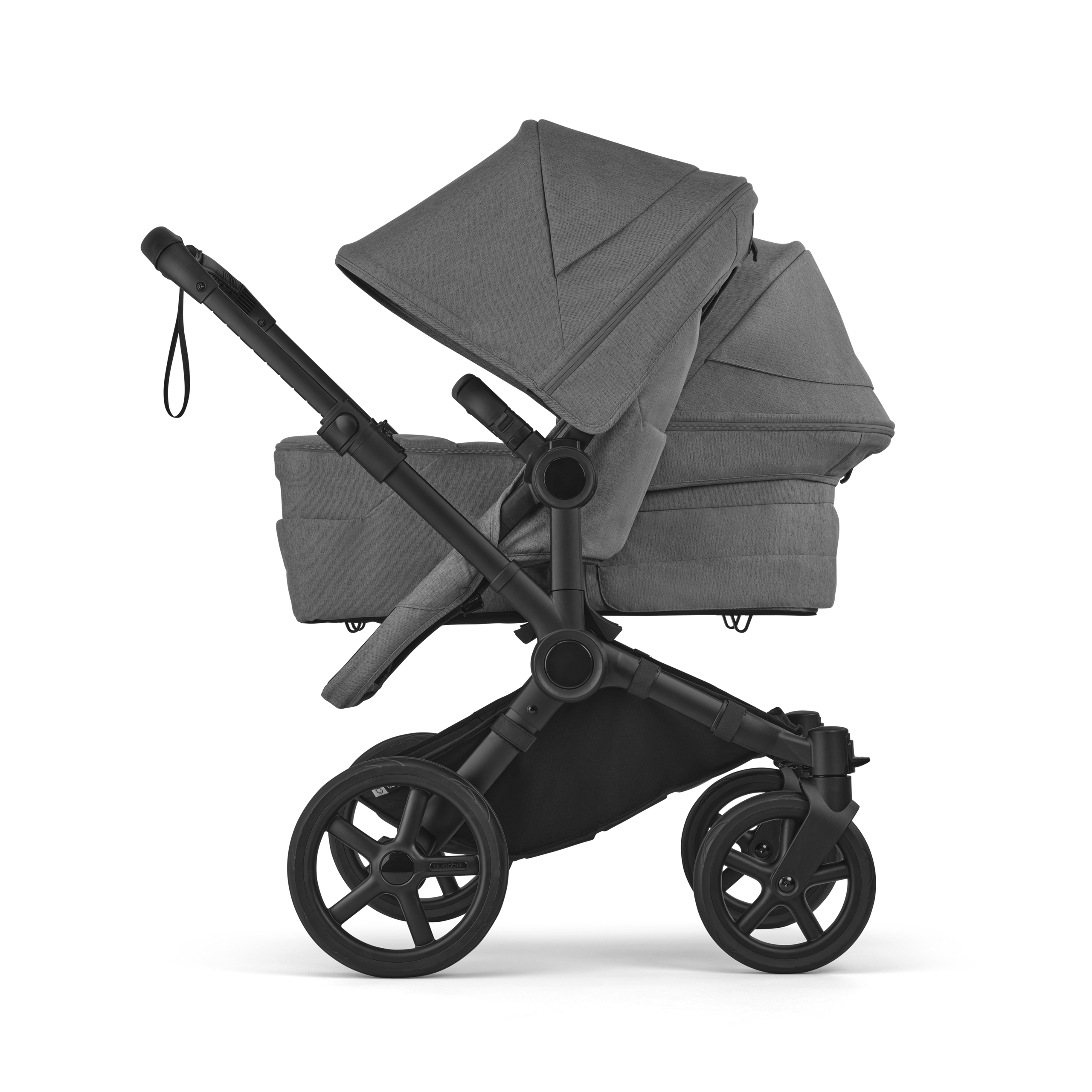 Bugaboo Donkey 6 double stroller black base, moon grey fabrics, moon grey sun canopy - Thumbnail Slide 3 of 10