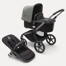 Refurbished Bugaboo Fox 5 bassinet and seat stroller graphite base, midnight black fabrics, forest green sun canopy