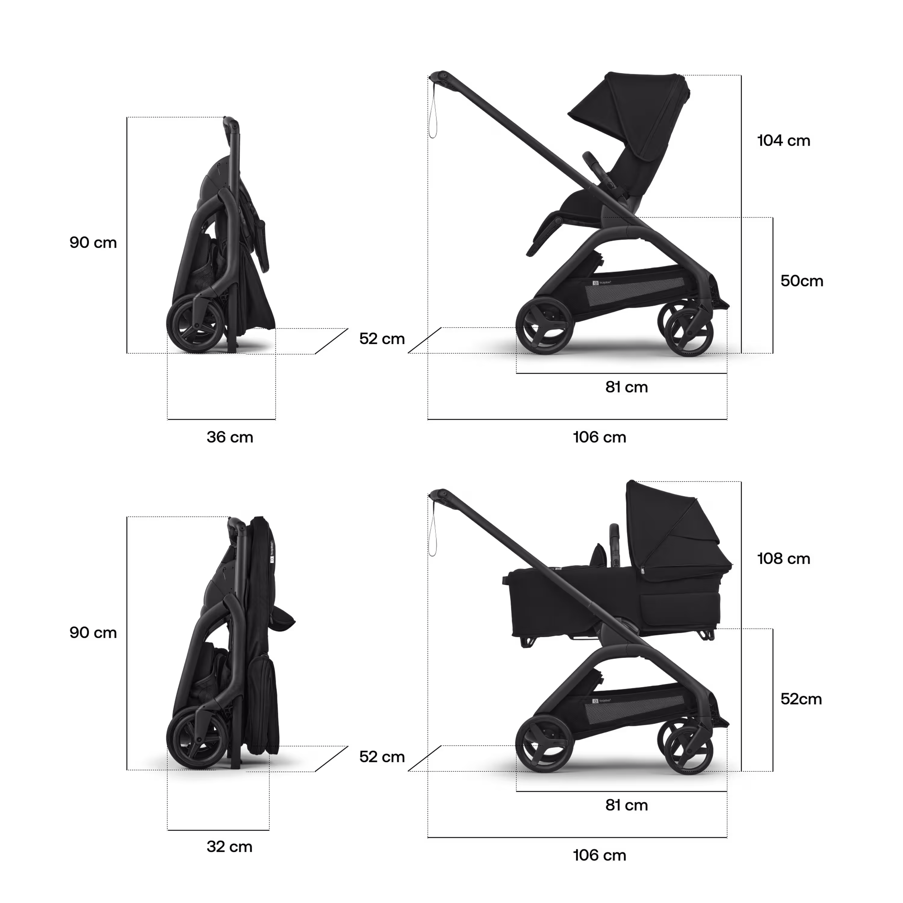 Bugaboo Dragonfly Plus 2-in-1 stroller black base, grey melange fabrics, misty white sun canopy - Main Modal Image Slide 5 of 11