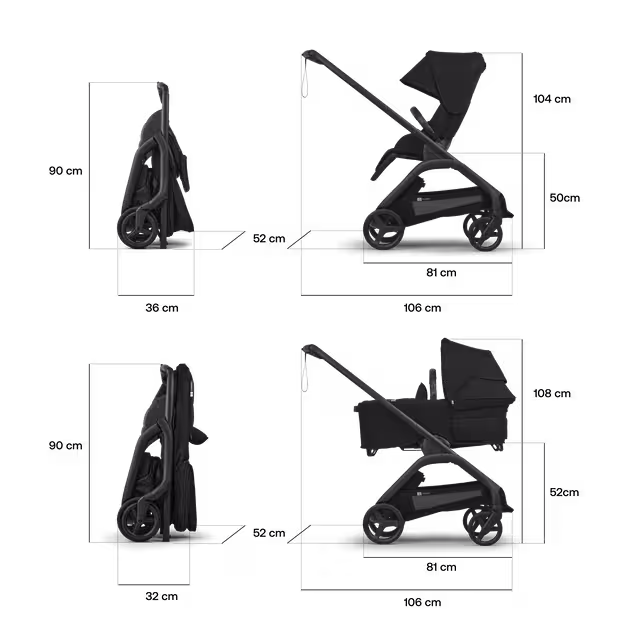 Bugaboo Dragonfly Plus 2-in-1 stroller black base, grey melange fabrics, misty white sun canopy - Main Image Slide 5 of 11