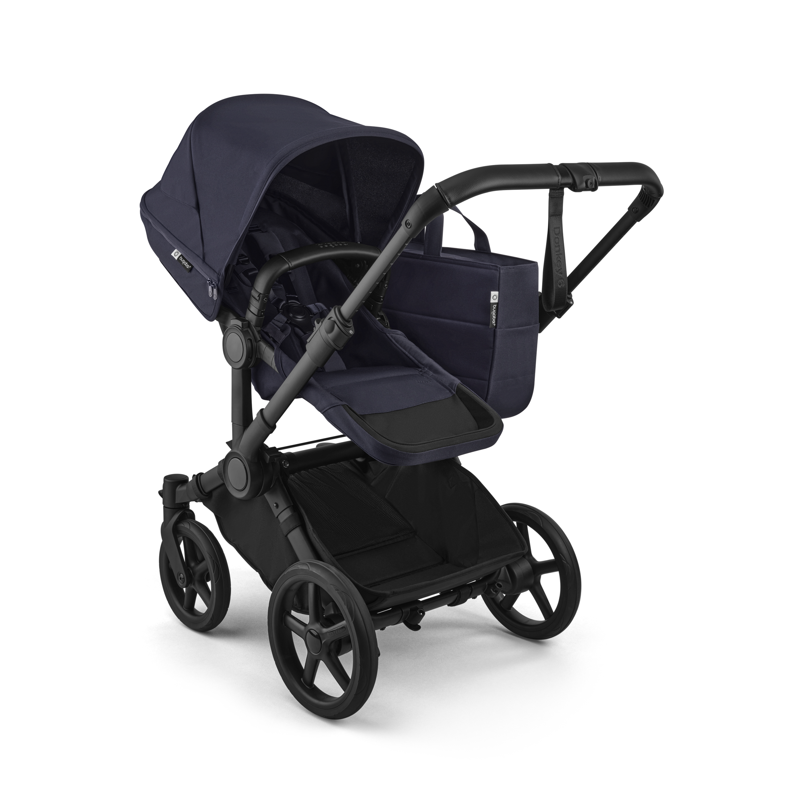 Bugaboo Donkey 6 2-in-1  stroller black base, deep indigo fabrics, deep indigo sun canopy view 3 - Thumbnail Slide 3 of 10