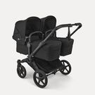 Bugaboo Donkey 6 twin stroller black base, heritage black fabrics, heritage black sun canopy