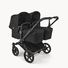 Bugaboo Donkey 6 twin stroller black base, heritage black fabrics, heritage black sun canopy