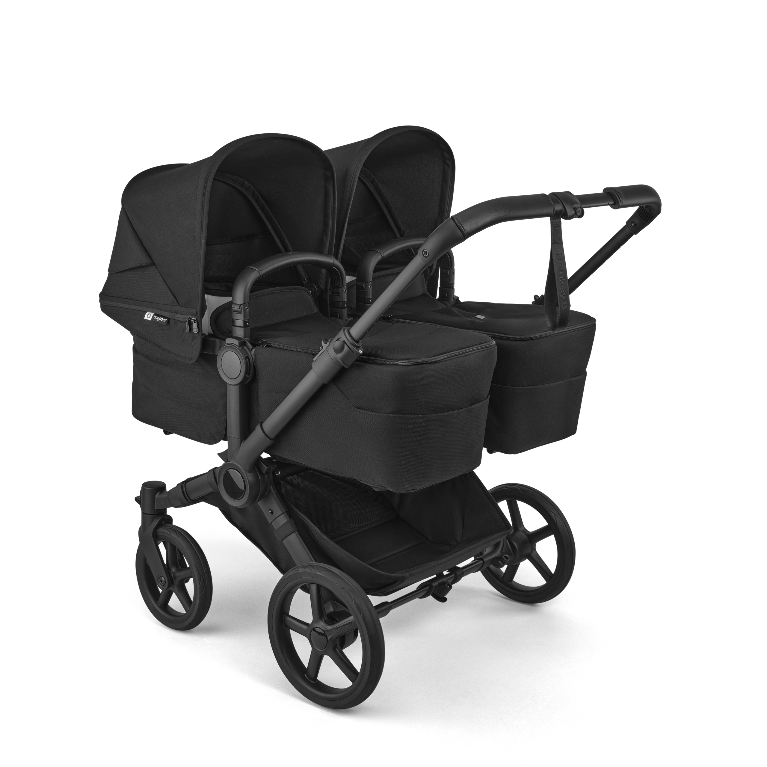 Bugaboo Donkey 6 twin stroller black base, heritage black fabrics, heritage black sun canopy view 1 - Thumbnail Slide 1 of 9
