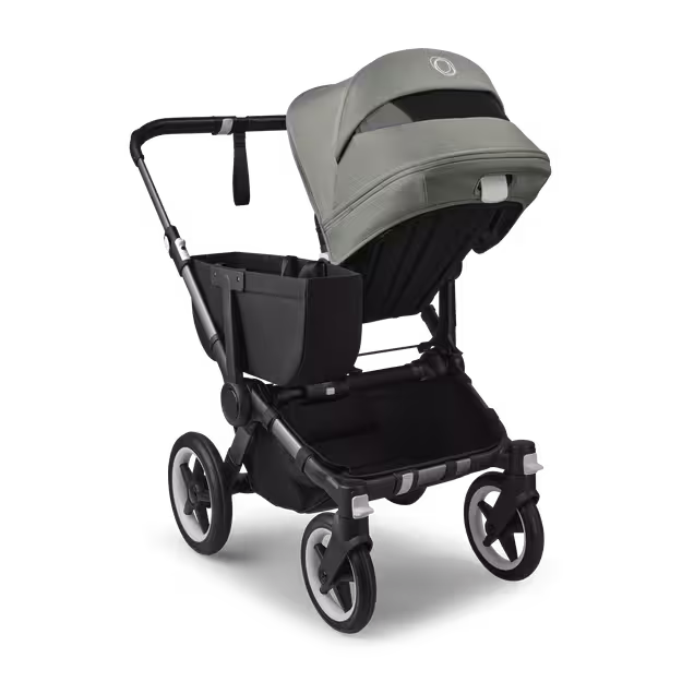Refurbished Bugaboo Donkey 5 Mono bassinet and seat stroller graphite base, midnight black fabrics, forest green sun canopy - Main Image Slide 4 of 10