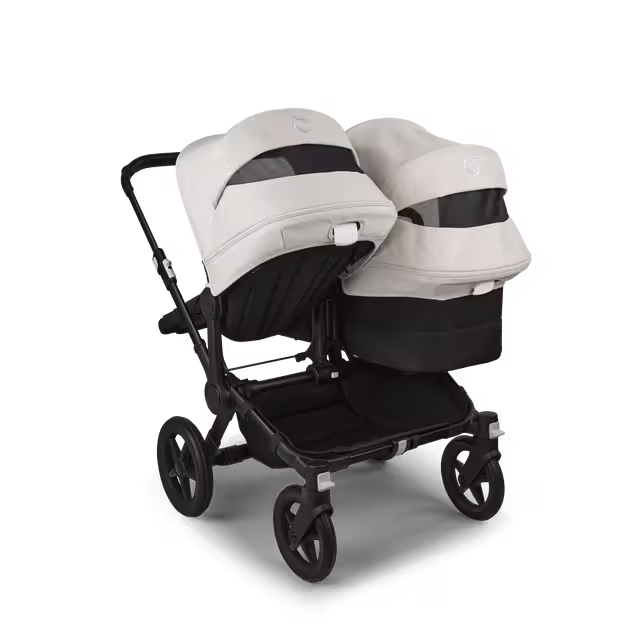 Bugaboo Donkey 5 Duo double stroller black base, midnight black fabrics, misty white sun canopy - Main Image Slide 4 of 11
