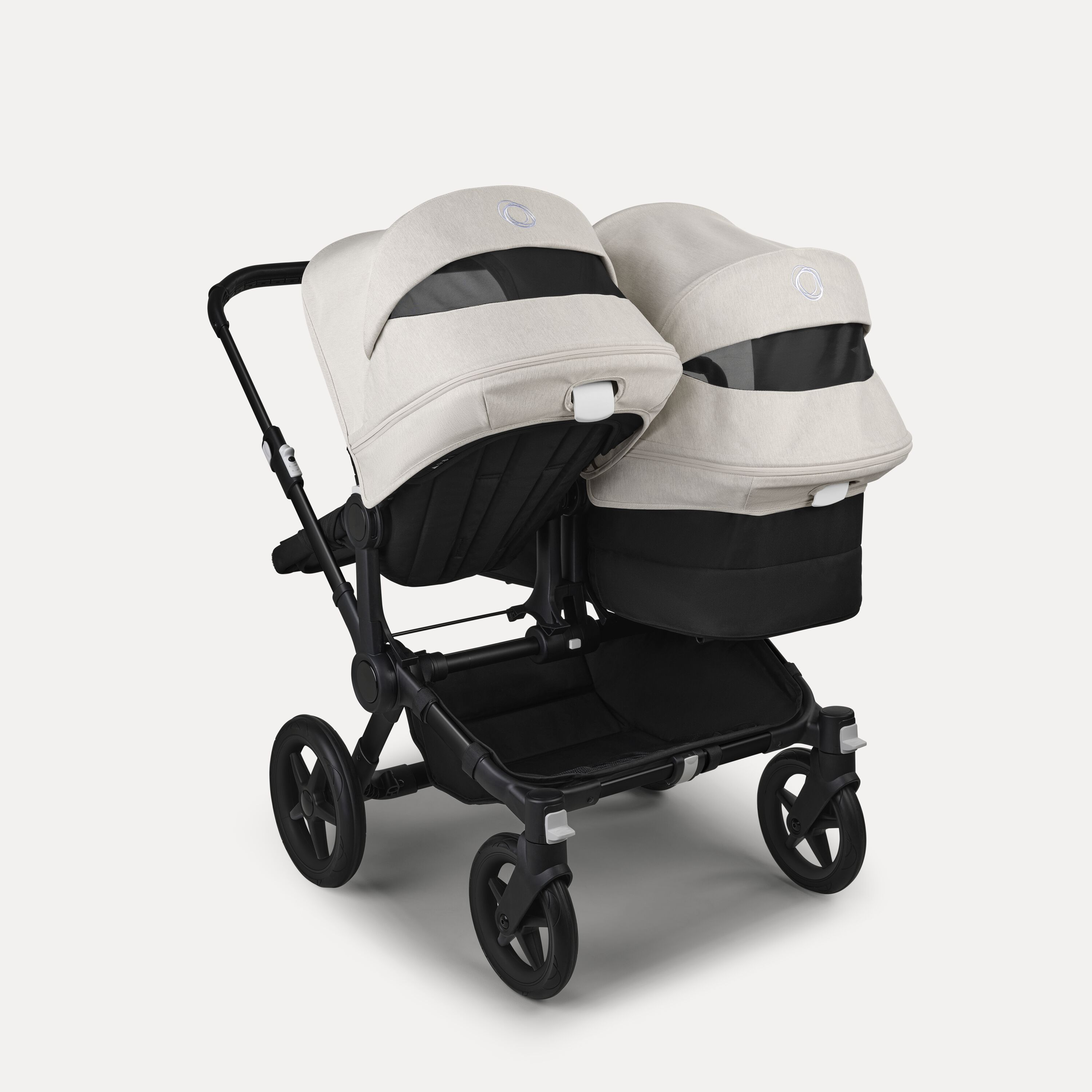 Bugaboo Donkey 5 Duo double stroller black base, midnight black fabrics, misty white sun canopy - Main Modal Image Slide 4 of 11