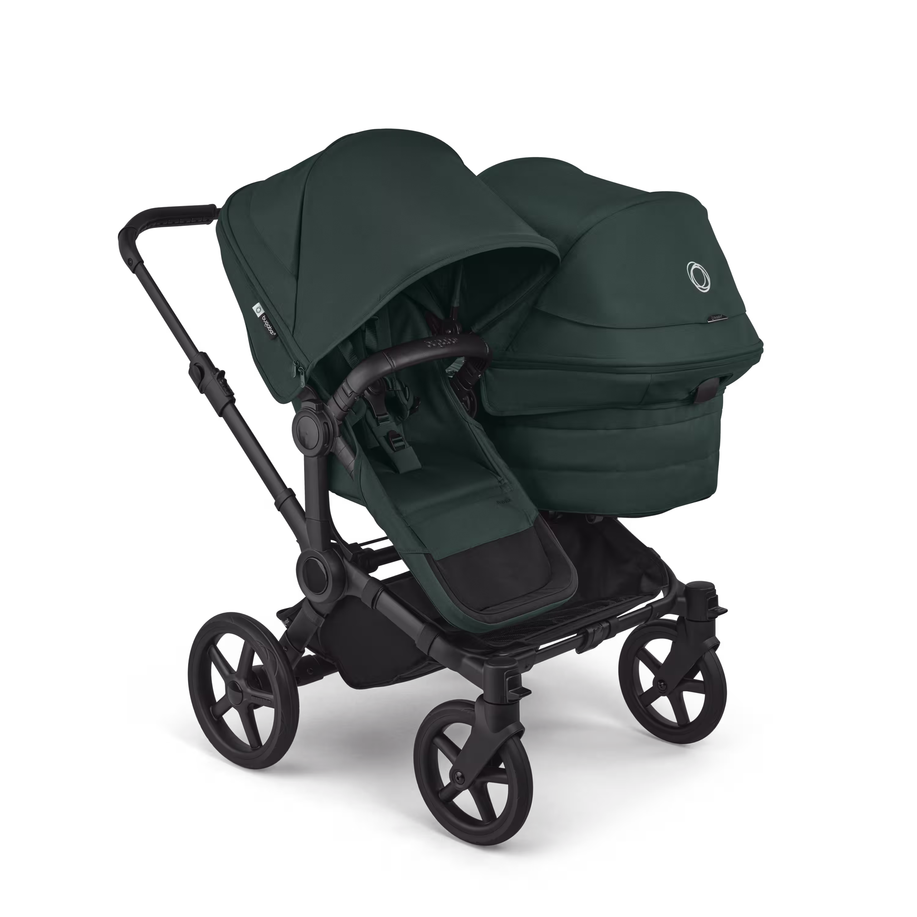 Bugaboo Donkey 6 double stroller black base, fern green fabrics, fern green sun canopy - Main Modal Image Slide 1 of 9