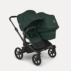 Bugaboo Donkey 6 double stroller black base, fern green fabrics, fern green sun canopy