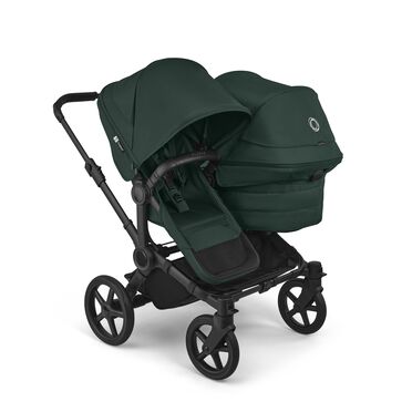 Bugaboo Donkey 6 double stroller black base, fern green fabrics, fern green sun canopy