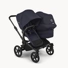 Bugaboo Donkey 6 double stroller black base, deep indigo fabrics, deep indigo sun canopy view 1