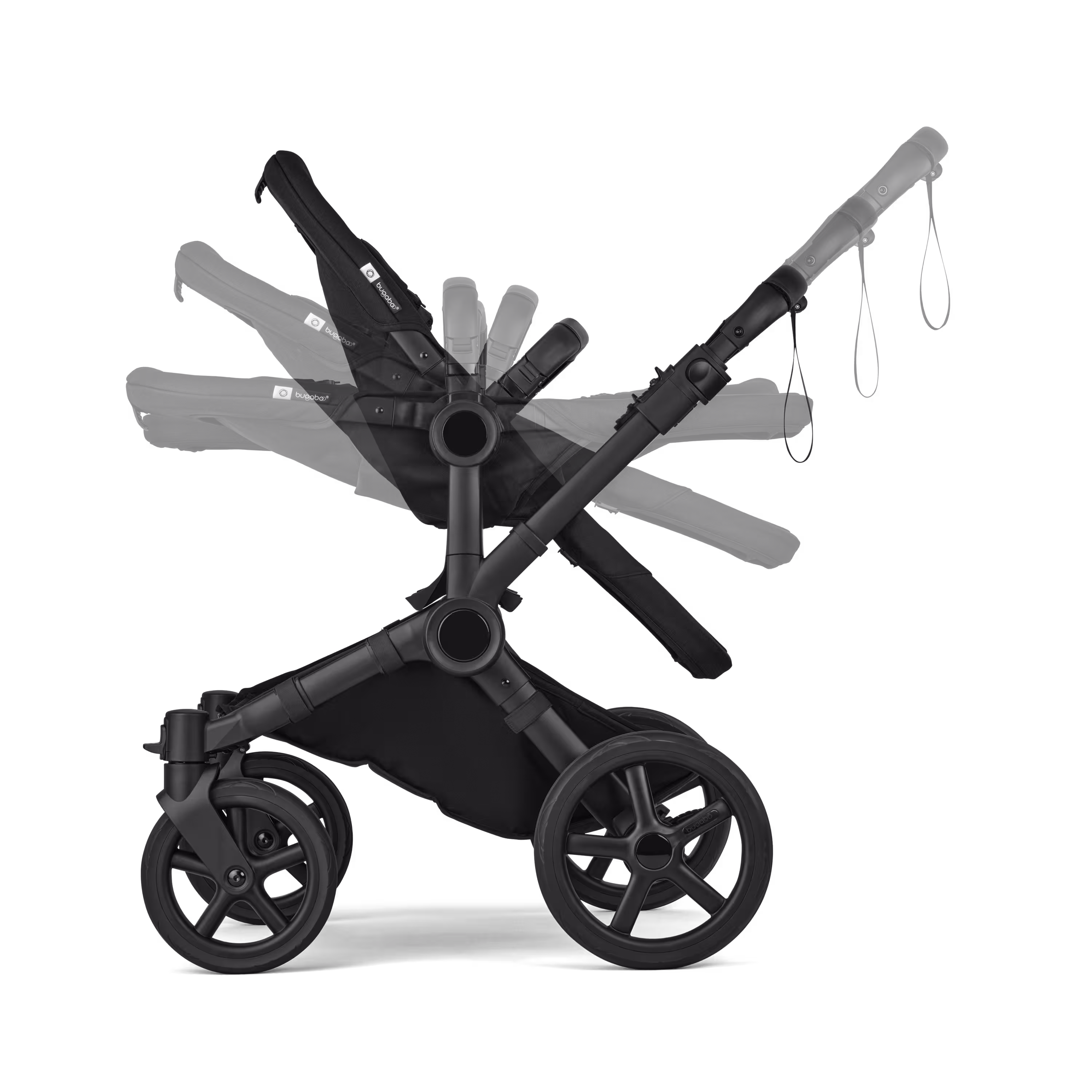 Bugaboo Donkey 6 2-in-1  stroller black base, moon grey fabrics, moon grey sun canopy view 8 - Main Modal Image Slide 8 of 10