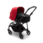 Bugaboo Bee 6 bassinet and seat stroller red sun canopy, black fabrics, black base