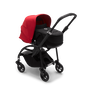 Bugaboo Bee 6 bassinet and seat stroller red sun canopy, black fabrics, black base