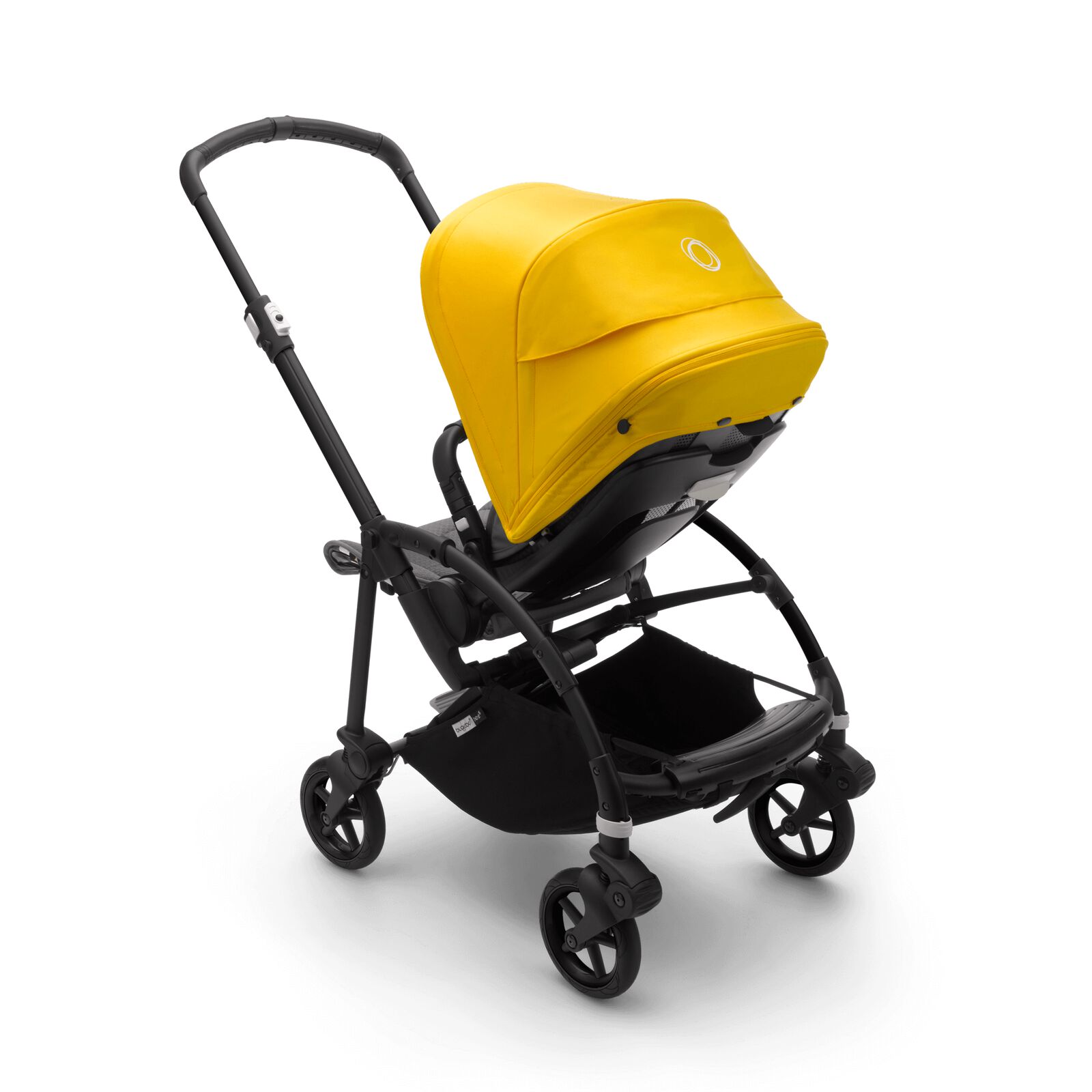 Bugaboo Bee 6 bassinet and seat stroller lemon yellow sun canopy, grey mélange fabrics, black base