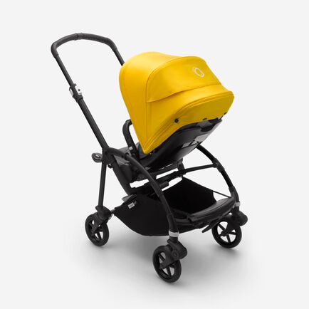 Bugaboo Bee 6 bassinet and seat stroller lemon yellow sun canopy, grey mélange fabrics, black base