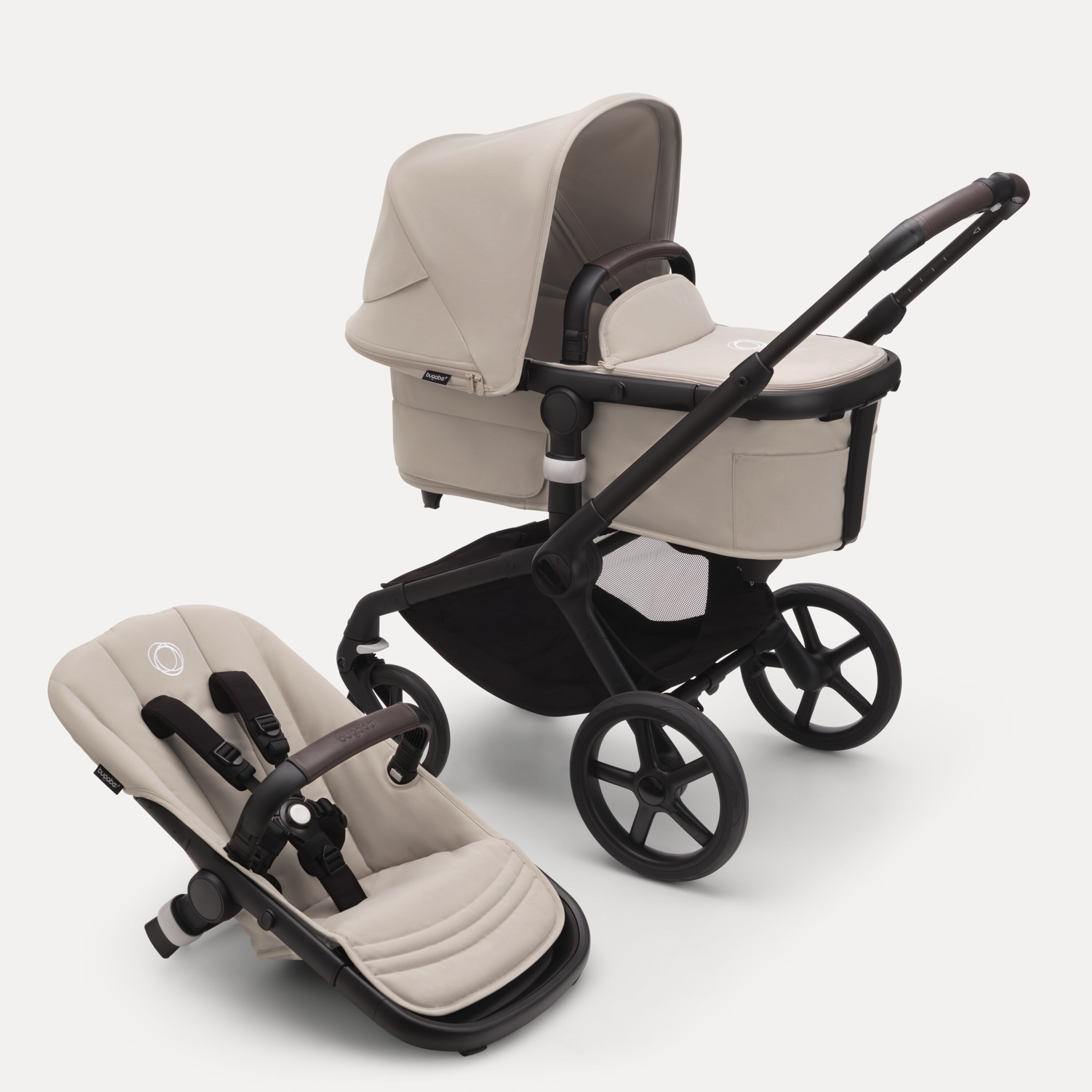 Bugaboo Fox 5 2-in-1 pram black base, desert taupe fabrics, desert taupe sun canopy - Main Modal Image Slide 1 of 13