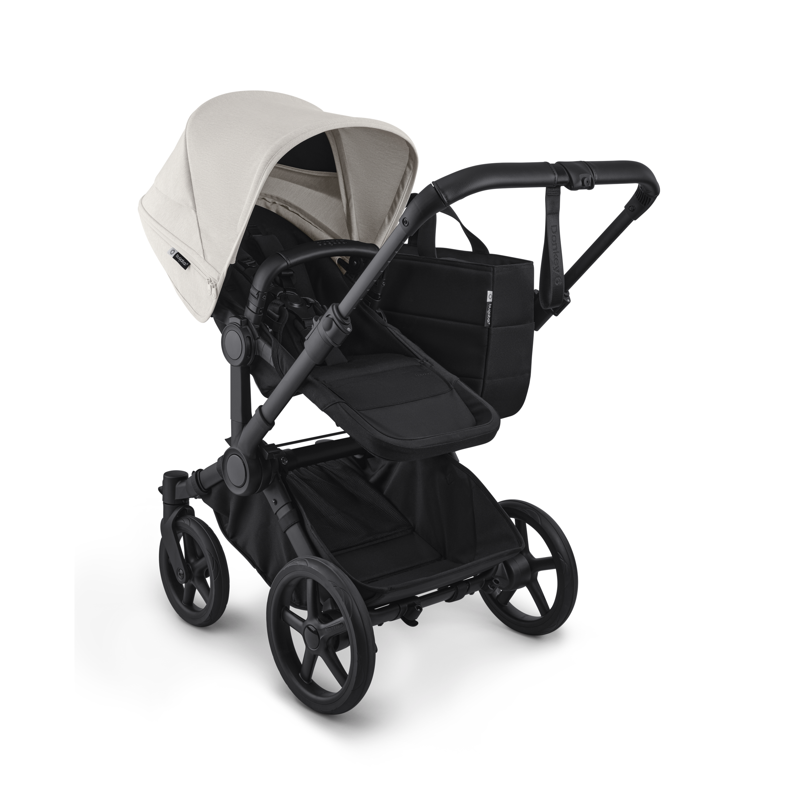 Bugaboo Donkey 6 2-in-1  stroller black base, heritage black fabrics, misty white sun canopy view 3 - Thumbnail Slide 3 of 10
