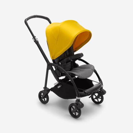 Bugaboo Bee 6 carrycot and seat pushchair lemon yellow sun canopy, grey mélange fabrics, black base