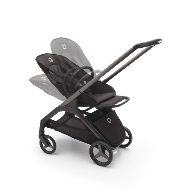 Bugaboo Dragonfly stroller with seat in different recline positions.