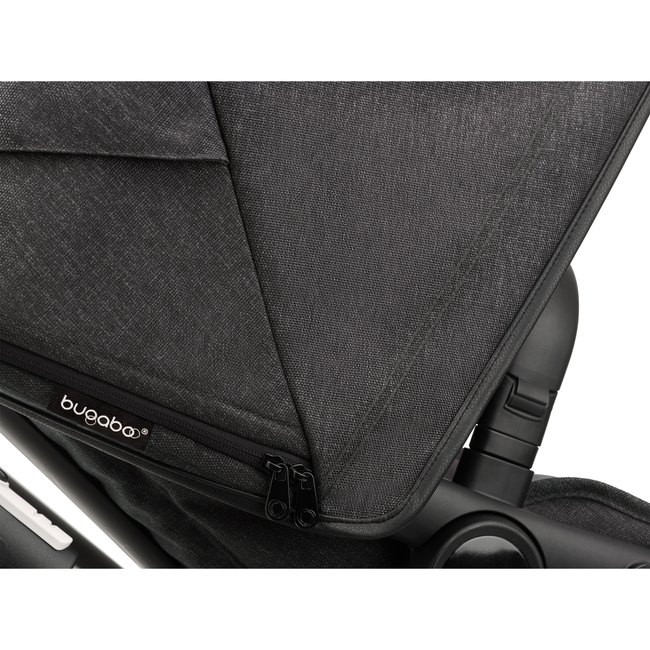 Bugaboo Fox 3 bassinet and seat stroller black base, mineral washed black fabrics, mineral washed black sun canopy