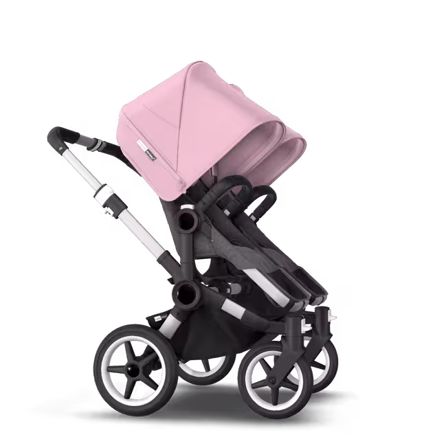 Bugaboo Donkey 3 Twin seat and carrycot pushchair soft pink sun canopy, grey melange fabrics, aluminium base - Main Image Slide 8 of 9