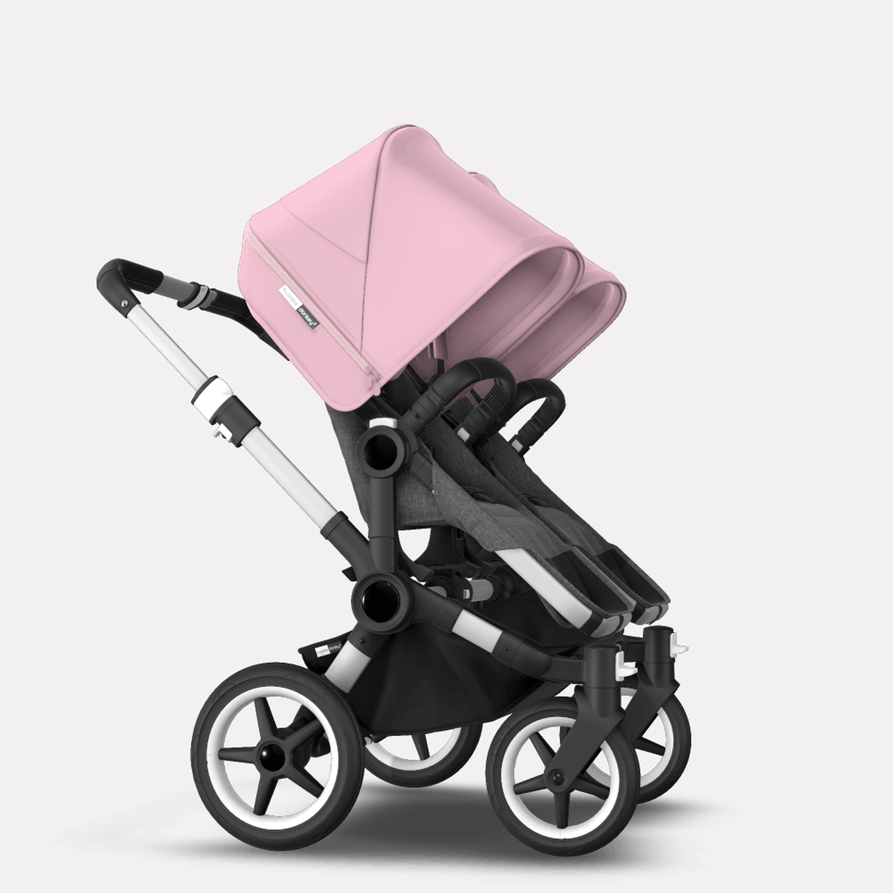 Bugaboo Donkey 3 Twin seat and carrycot pushchair soft pink sun canopy, grey melange fabrics, aluminium base - Main Modal Image Slide 8 of 9