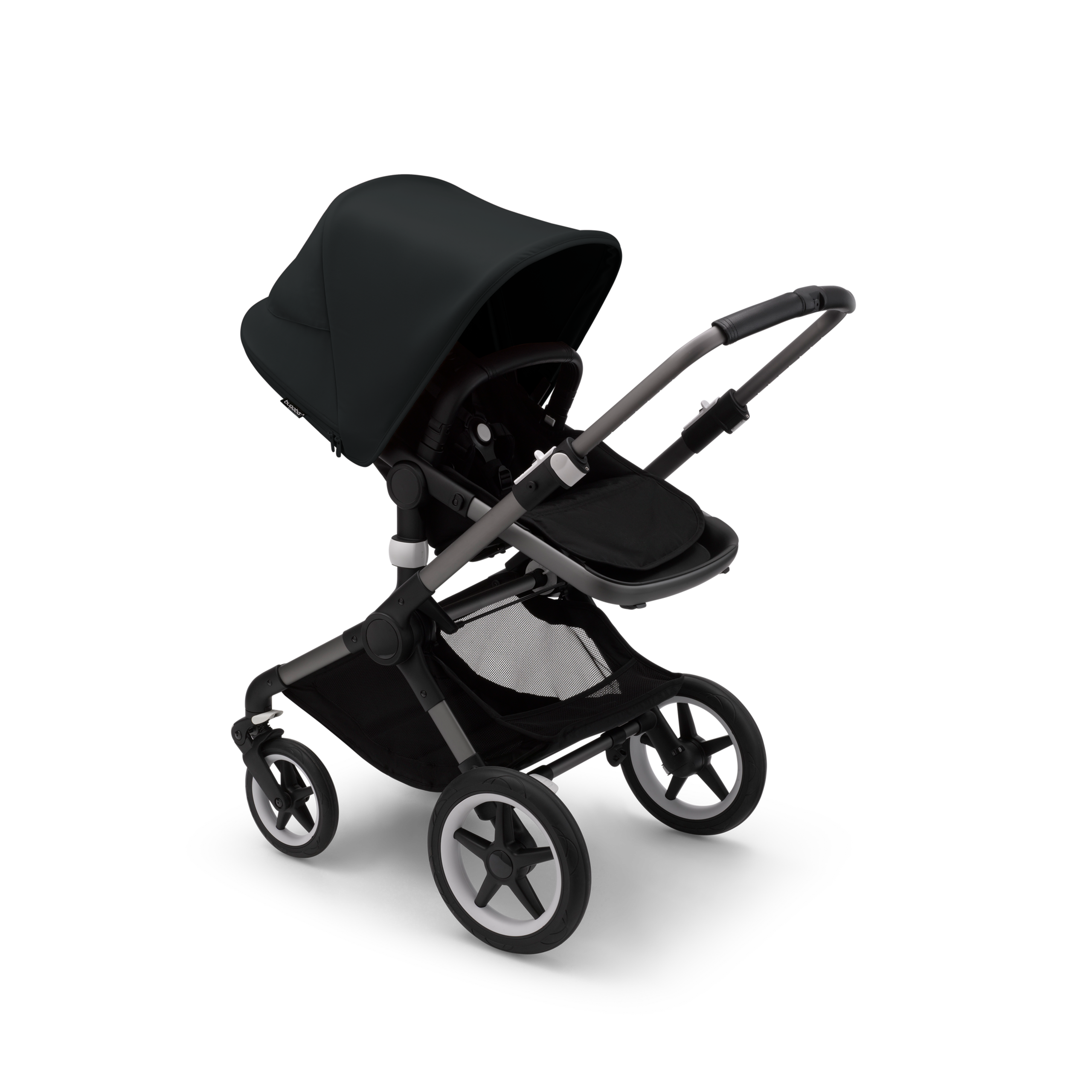 Bugaboo Fox 3 seat stroller with graphite frame, black fabrics, and black sun canopy. - Thumbnail Slide 7 of 7