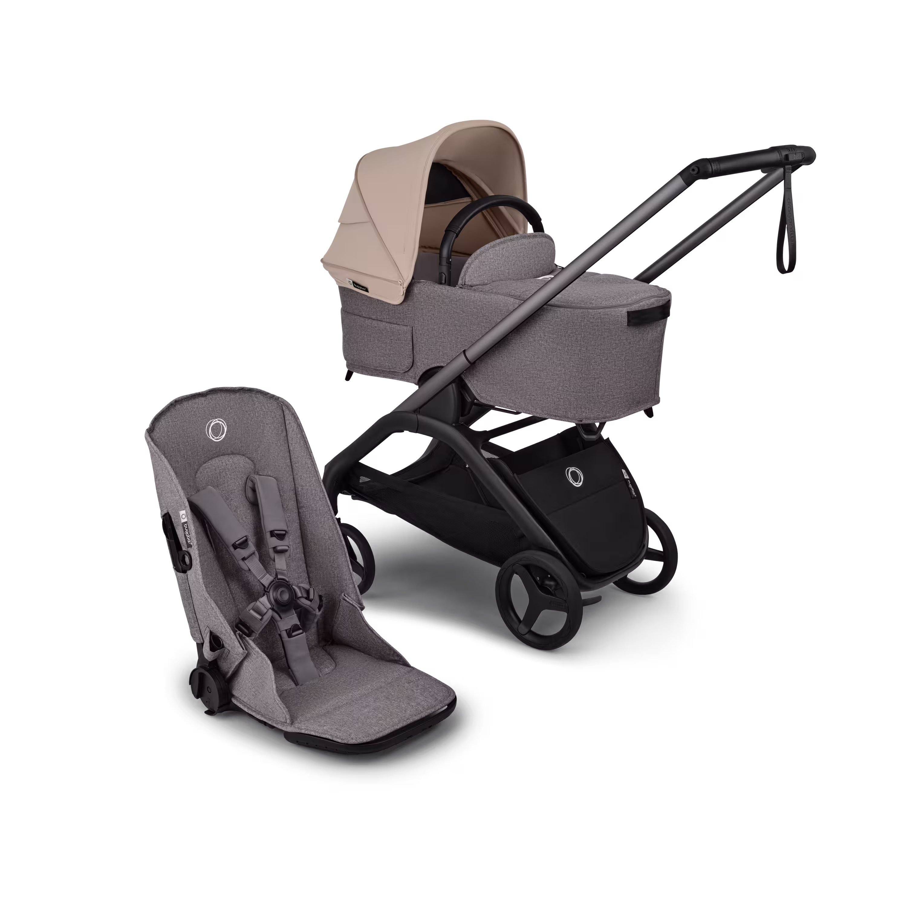 Bugaboo Dragonfly Plus 2-in-1 stroller graphite base, grey melange fabrics, desert taupe sun canopy - Main Modal Image Slide 1 of 11