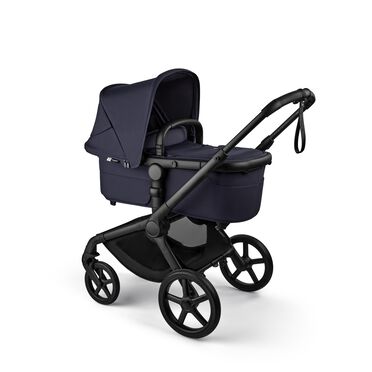 Bugaboo Fox 5 Renew carrycot baby pushchair, with black chassis, Deep Indigo fabrics, and Deep Indigo sun canopy. - view 2
