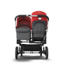 Bugaboo Donkey 3 Duo red sun canopy, grey melange seat, aluminum chassis - Thumbnail Slide 5 of 6
