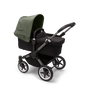 Bugaboo Donkey 5 Mono bassinet and seat stroller graphite base, midnight black fabrics, forest green sun canopy