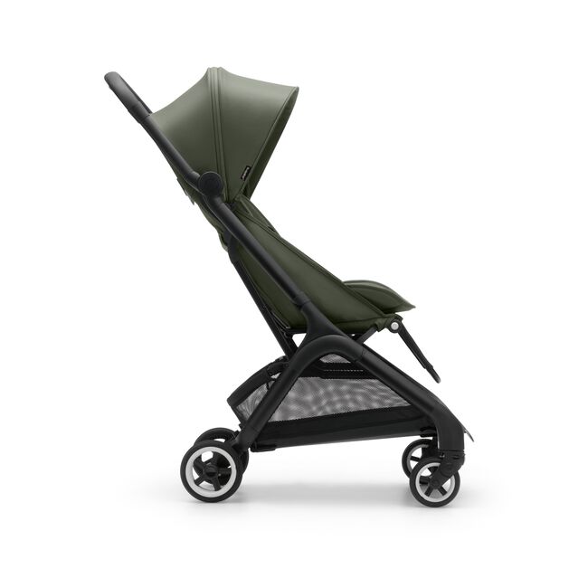 Bugaboo Butterfly seat stroller black base, forest green fabrics, forest green sun canopy